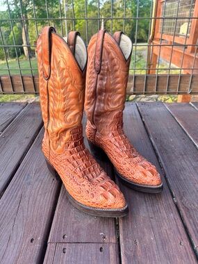 Dan Post Tan Crocodile-Texture Western Boots